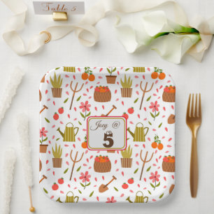Cute Gardening Tools and Plants Seamless Pattern Paper Plate