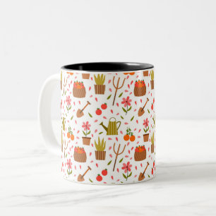 Cute Gardening Tools and Plants Seamless Pattern Two-Tone Coffee Mug