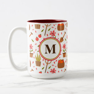 Cute Gardening Tools and Plants Seamless Pattern Two-Tone Coffee Mug