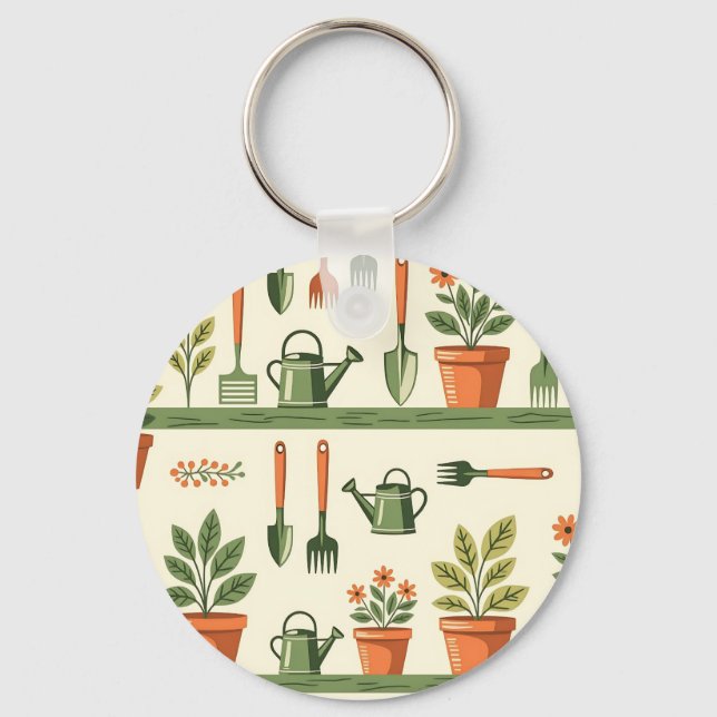 Cute Gardening Tools Floral Pattern Cosy Key Ring (Front)