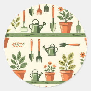 Cute Gardening Tools Floral Pattern Cozy Classic Round Sticker