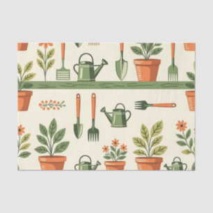 Cute Gardening Tools Floral Pattern Cozy Tissue Paper