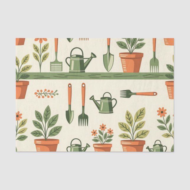 Cute Gardening Tools Floral Pattern Cozy Tissue Paper (Front)