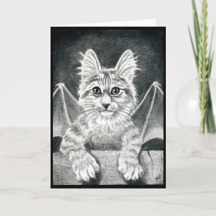 Cute Gargoyle Cat black white Halloween card