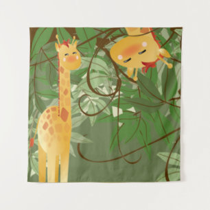 Cute Gariffe Jungle Animals Sq Tapestry