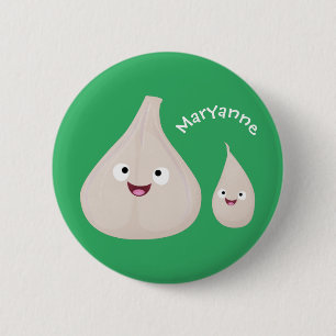 Cute garlic cartoon vegetable illustration 6 cm round badge
