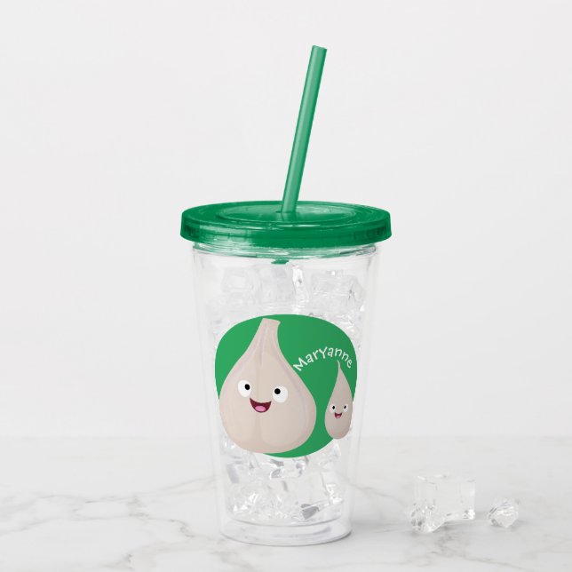 Cute garlic cartoon vegetable illustration acrylic tumbler (Back Ice)