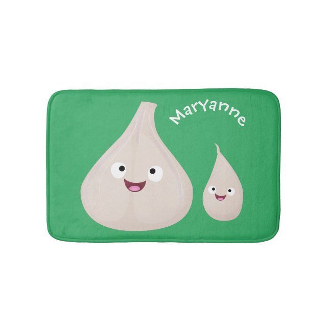 Cute garlic cartoon vegetable illustration bath mat (Front)