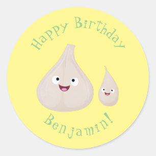 Cute garlic cartoon vegetable illustration classic round sticker