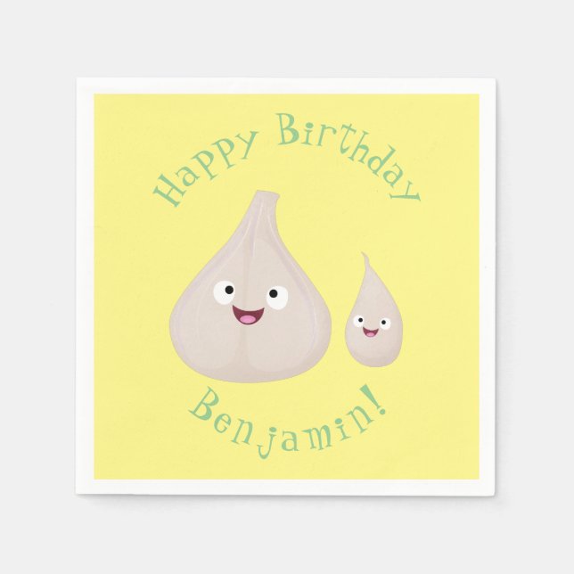 Cute garlic cartoon vegetable illustration napkin (Front)