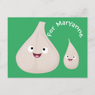 Cute garlic cartoon vegetable illustration postcard