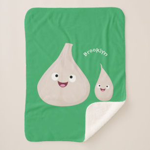 Cute garlic cartoon vegetable illustration sherpa blanket
