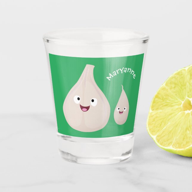 Cute garlic cartoon vegetable illustration  shot glass (Front)