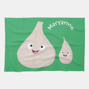 Cute garlic cartoon vegetable illustration tea towel