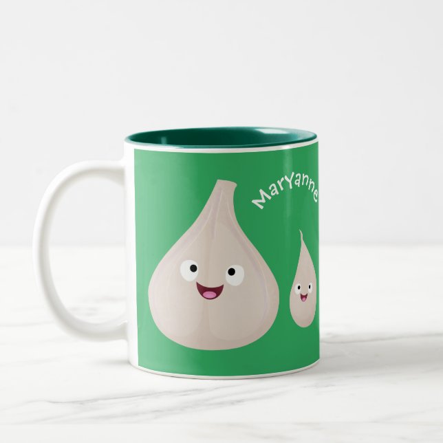 Cute garlic cartoon vegetable illustration Two-Tone coffee mug (Left)