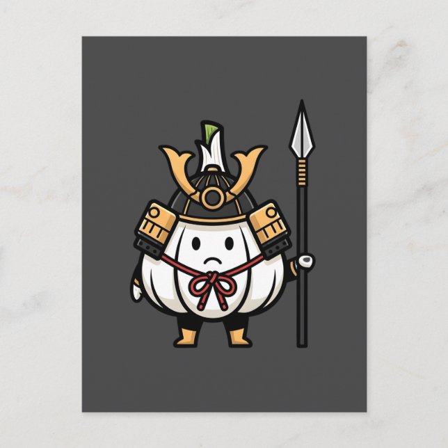 Cute Garlic Samurai Castle Guard Yari Illustration Postcard (Front)