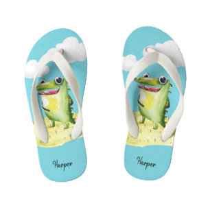 Cute Gator Illustration with Your Name Kid's Thongs