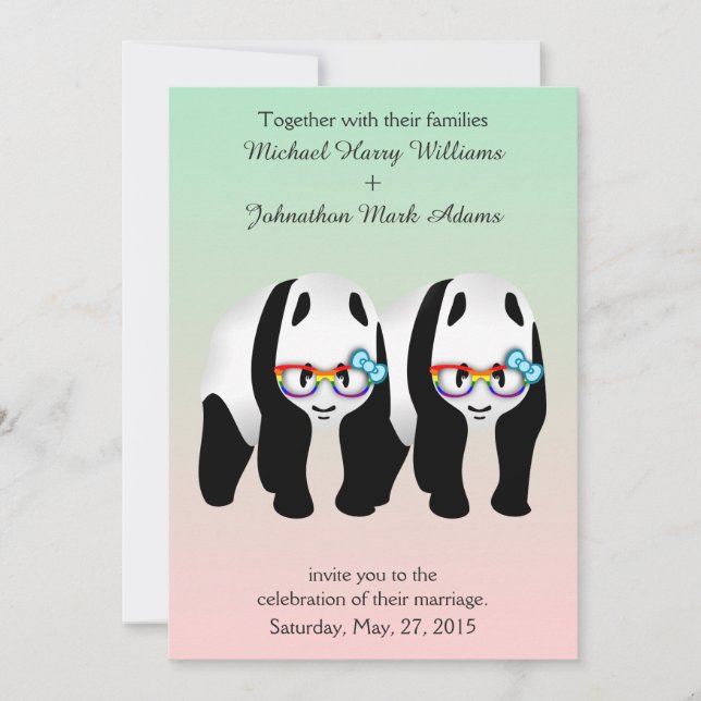 Cute Gay Pandas Rainbow Wearing Glasses Invitation (Front)