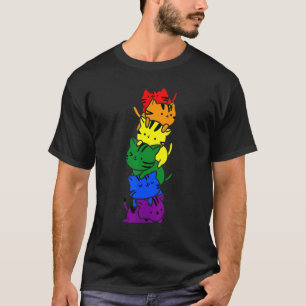 Cute Gay Pride Rainbow Cat Pile Lgbt Flag Support T-Shirt