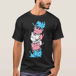 Cute Gay Pride Transgender Cat Pile Lgbt Flag Supp T-Shirt