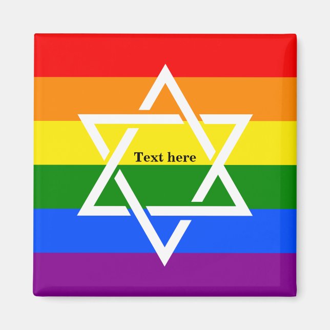 Cute Gay Rainbow Flag Jewish Star of David Magnet (Front)