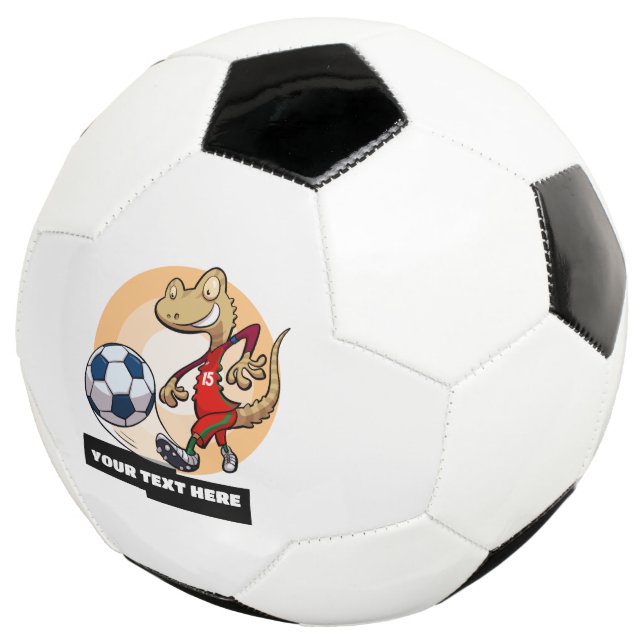 Cute Gecko Add Your Text Soccer Player Cartoon Soccer Ball (Three Quarter)