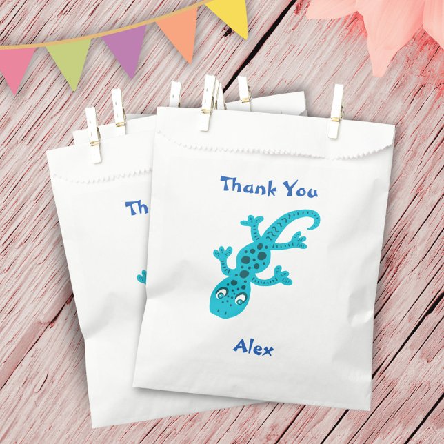Cute Gecko Lizard Blue Kids Birthday Thank You Favour Bag (Creator Uploaded)