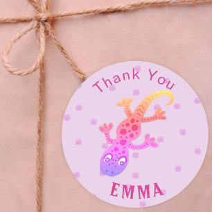 Cute Gecko Lizard Thank You Name Classic Round Sticker