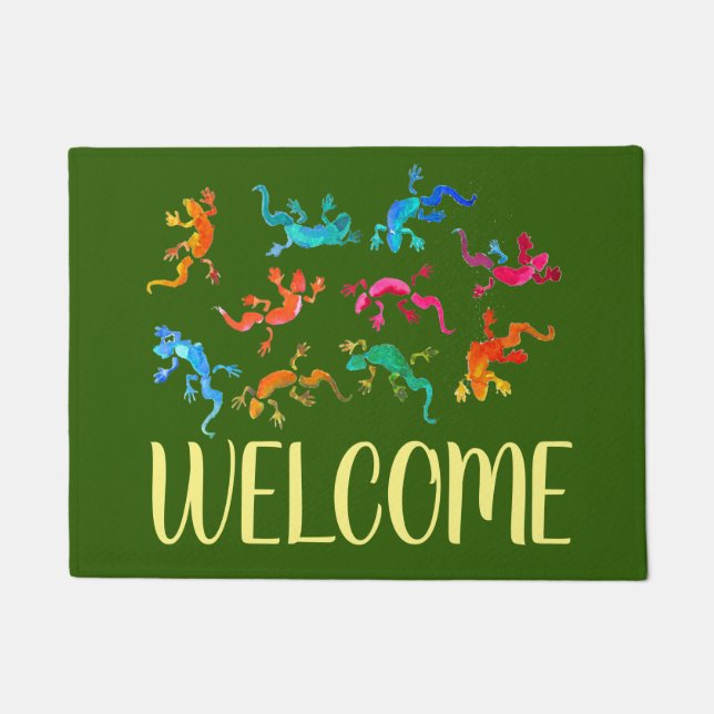 Cute geckos lizard welcome mat (Front)