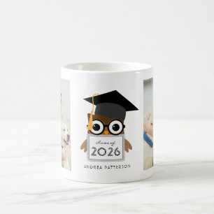 Cute Geeky Graduate Owl Two Photo Graduation Mug