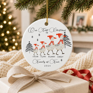 Cute Geese Family of Four First Christmas Ceramic Ornament