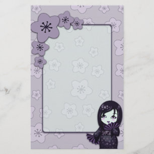 Cute Geisha Black And Purple Sakura Unlined Stationery