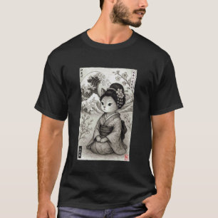 Cute Geisha Cat Japanese Wave Kanagawa Ukiyo-e Aes T-Shirt