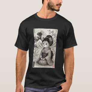 Cute Geisha Cat Japanese Wave Kanagawa Ukiyo-e Aes T-Shirt