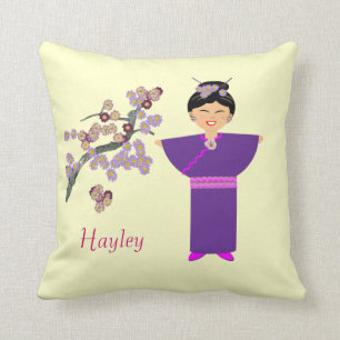 Cute Geisha Girl Blossom Personalised Pillow