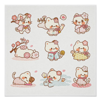 Cute Geisha-style kitty Poster