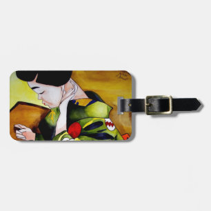 Cute Geisha with green kimono original art Luggage Tag