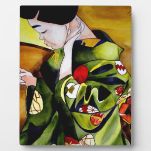 Cute Geisha with green kimono original art Plaque