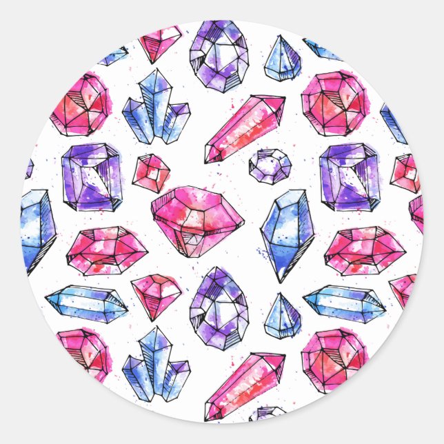Cute Gem Pattern Classic Round Sticker (Front)