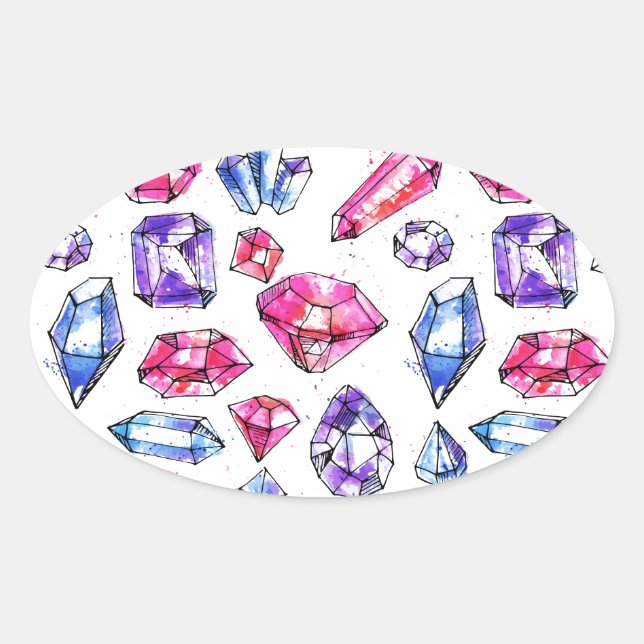 Cute Gem Pattern Oval Sticker (Front)