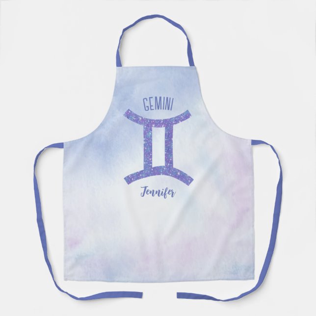 Cute Gemini Astrology Sign Personalised Purple Apron (Front)