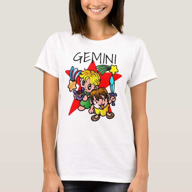 Cute Gemini Cartoon Twins T-Shirt (Front)