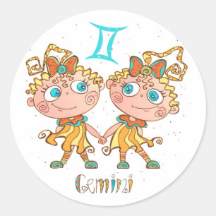 Cute Gemini Twins Classic Round Sticker