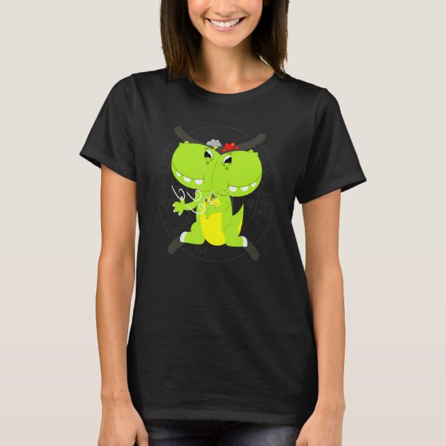 Cute Gemini Zodiac Sign Astrology T Rex Dinosaur H T-Shirt (Front)