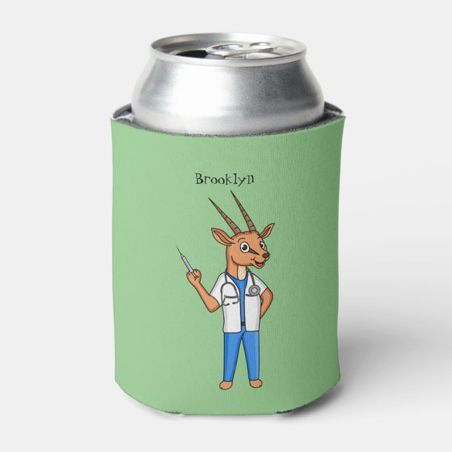 Cute Gemsbok antelope doctor cartoon Can Cooler (Can Front)