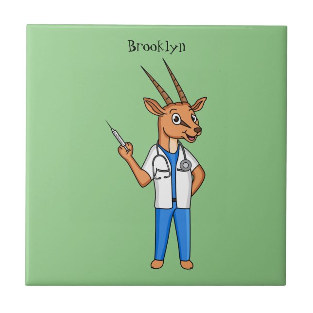 Cute Gemsbok antelope doctor cartoon Ceramic Tile (Front)