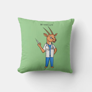 Cute Gemsbok antelope doctor cartoon Cushion
