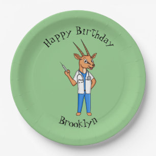Cute Gemsbok antelope doctor cartoon Paper Plate