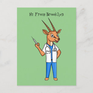 Cute Gemsbok antelope doctor cartoon Postcard