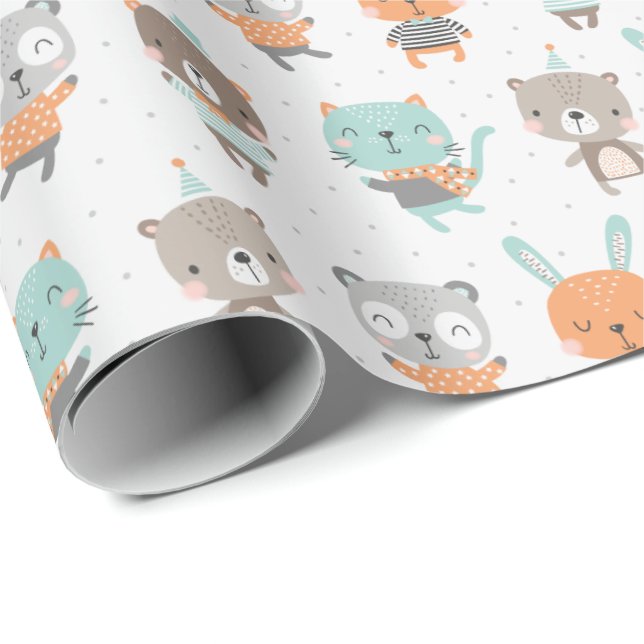 Cute gender neutral animals in soft colours wrapping paper (Roll Corner)
